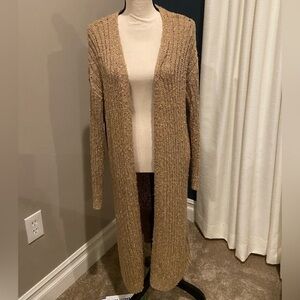 Duster length knit sweater tan medium